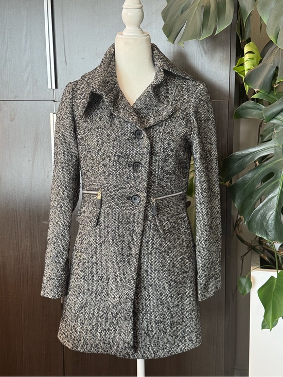 Cynthia Rowley Jackets & Blazers - Cynthia Rowley Black & White Tweed Pea Coat with Zip Accents